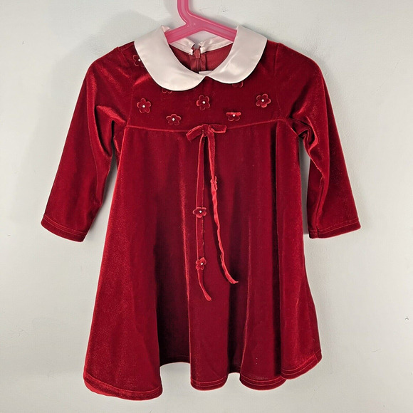 Good Lad of Philadelphia Girls 2T Long Sleeve Red Velvet Christmas Holiday Dress - Picture 1 of 12
